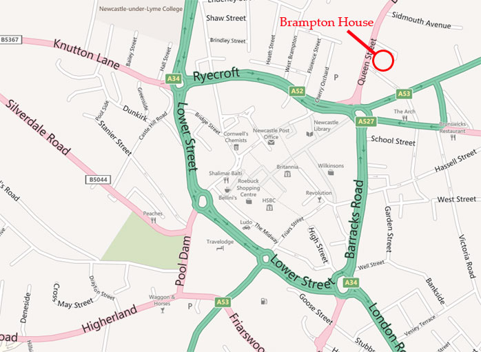 Map of Newcastle-under-Lyme town centre